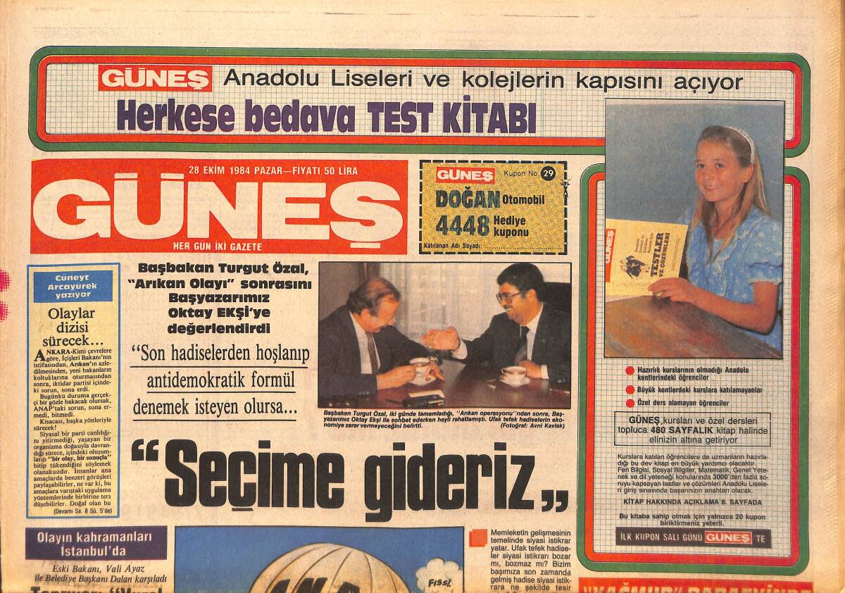 Güneş Gazetesi 28 Ekim 1984 - Sezen Aksu, Muazzez Abacı, Zerrin Özer, Harika Avcı Gazino Afişi GZ158180 - 1