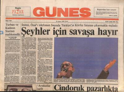 Güneş Gazetesi 28 Ekim 1990 - İnönü , Özalı Telefonun Başında Türkiyeye Körfez Faturası Çıkarmakla Suçladı GZ96453 - 1