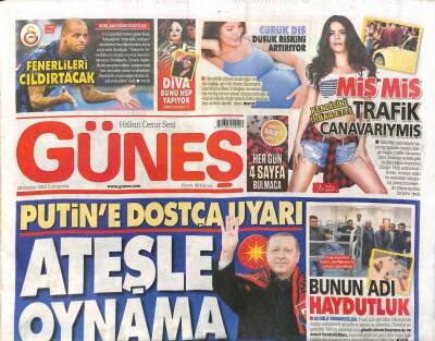 Güneş Gazetesi 28 Kasım 2015 - Erdoğandan Putine Dostça Çağrı Ateşle Oynama GZ107108 - 1