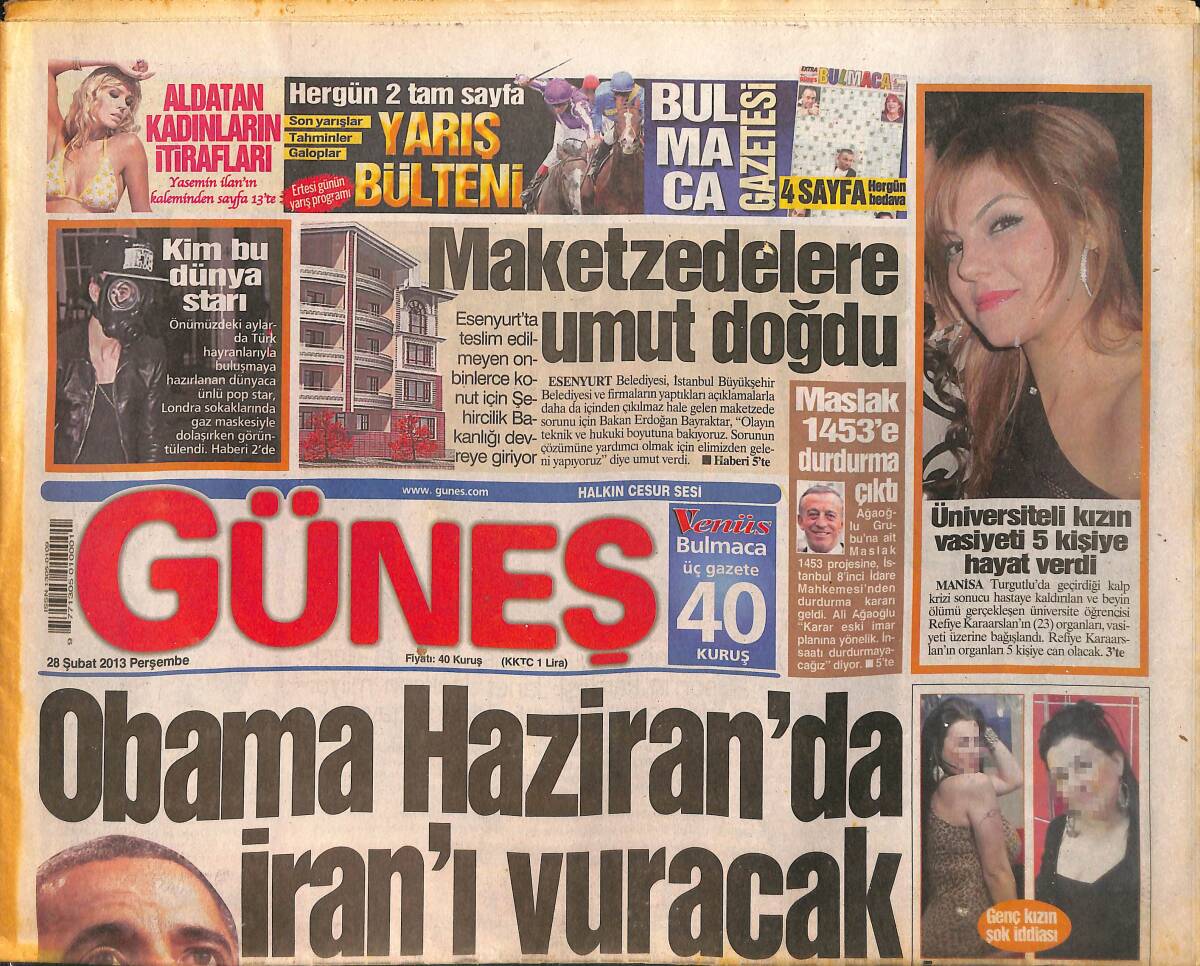 Güneş Gazetesi 28 Şubat 2013 - Halkın Cebinden TRT'ye 1 Yılda 662 Milyon Lira - Balyoz Dosyası Yargıtay'a Gitti - 100 Bin Memur İş Bıraktı GZ159022 - 1