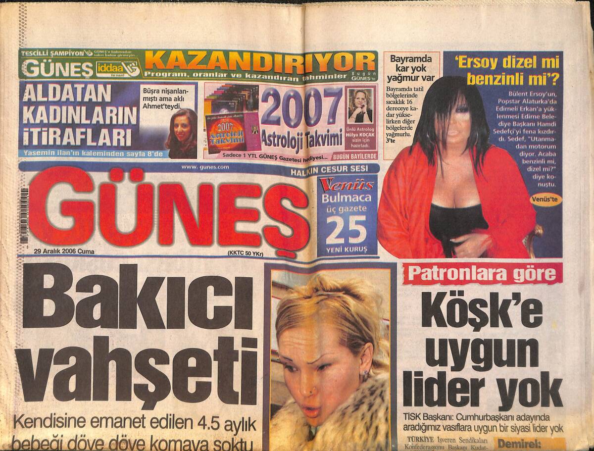 Güneş Gazetesi 29 Aralık 2006 - Bülent Ersoy'a Şok Soru - Emel Sayın'dan Film Şarkıları GZ157827 - 1