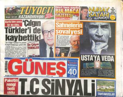 Güneş Gazetesi 29 Eylül 2013 - Tuncel Kurtize Veda GZ104517 - 1