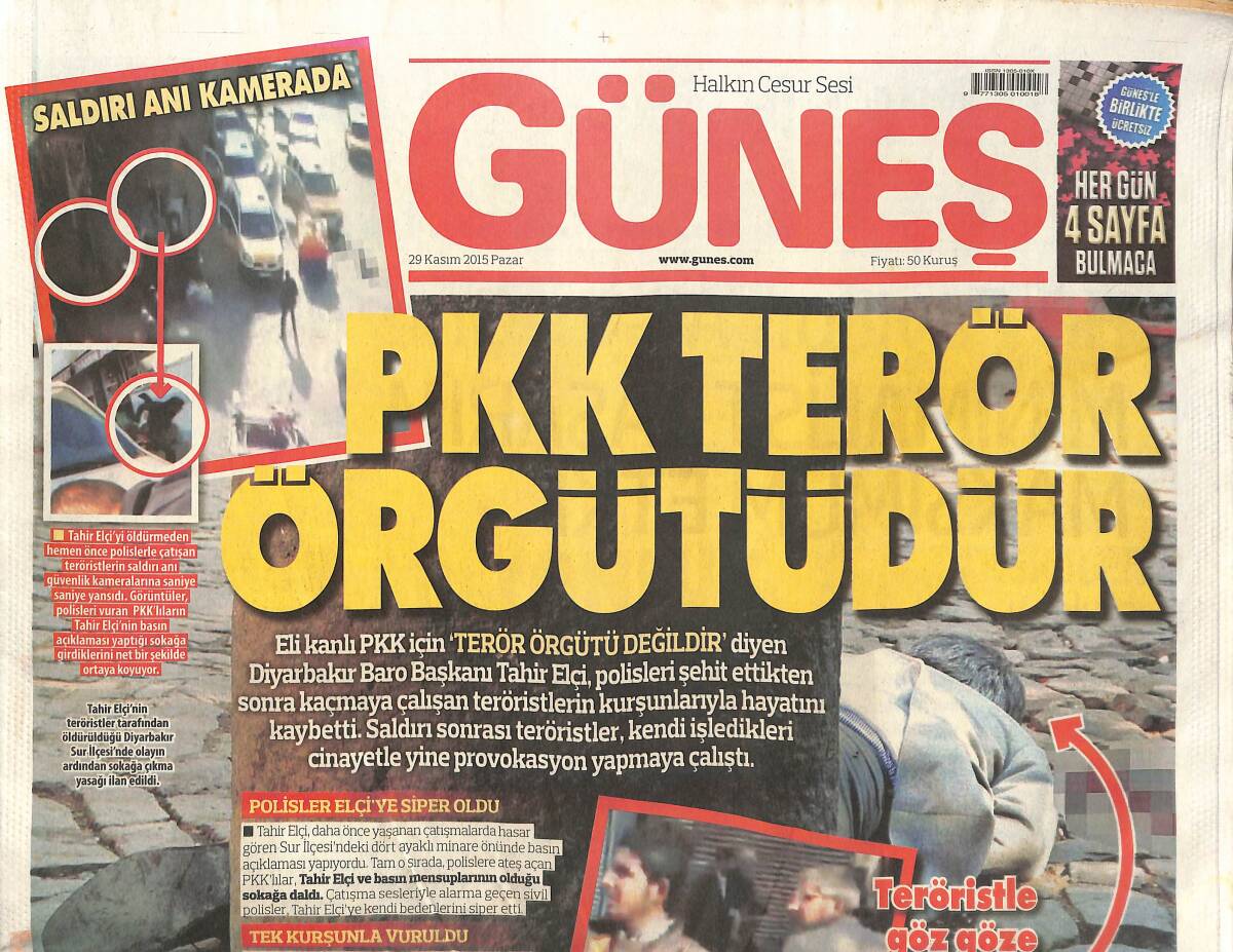Güneş Gazetesi 29 Kasım 2015 - Halı Sahaya Vinç Devrildi:2 Ölü! - Esed 4 Ayrı Noktadan Saldırıyor - ÇİN'DE Sarı Alarm GZ135636 - 1