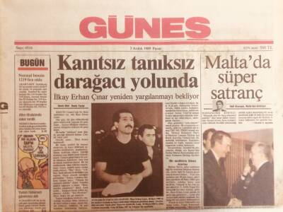 Güneş Gazetesi 3 Aralık 1989 - Kanıtsız Tanıksız Darağacı Yolunda GZ38859 - 1