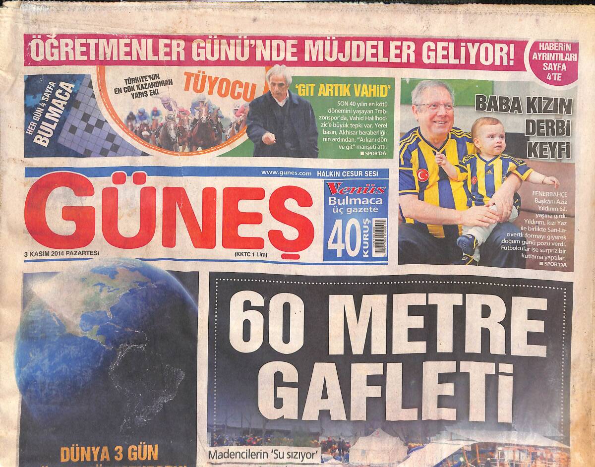 Güneş Gazetesi 3 Kasım 2014 - Polat Alemdar'ın Kazada Çenesi Kırıldı - Diego'ya Hoşgörü Azalıyor GZ135130 - 1
