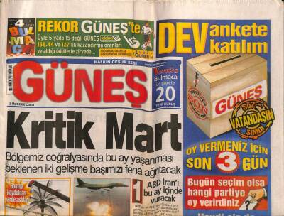 Güneş Gazetesi 3 Mart 2006 -Hülya Avşar Tayyip Beyi Çok Samimi Buluyorum - ABD İranı Bu Ay İçinde Vuracak GZ96069 - 1