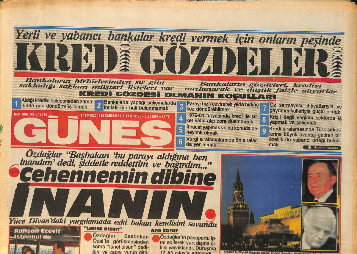 Güneş Gazetesi 3 Temmuz 1985 - Karaduman'a Hediye Uygur Takkesi - Ağca 
