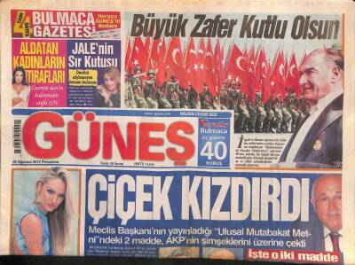 Güneş Gazetesi 30 Ağustos 2012 - İstanbulda Ulaşıma Zam - Kılıçdaroğlu AKPden Yine Küfür Yedi GZ116670 - 1