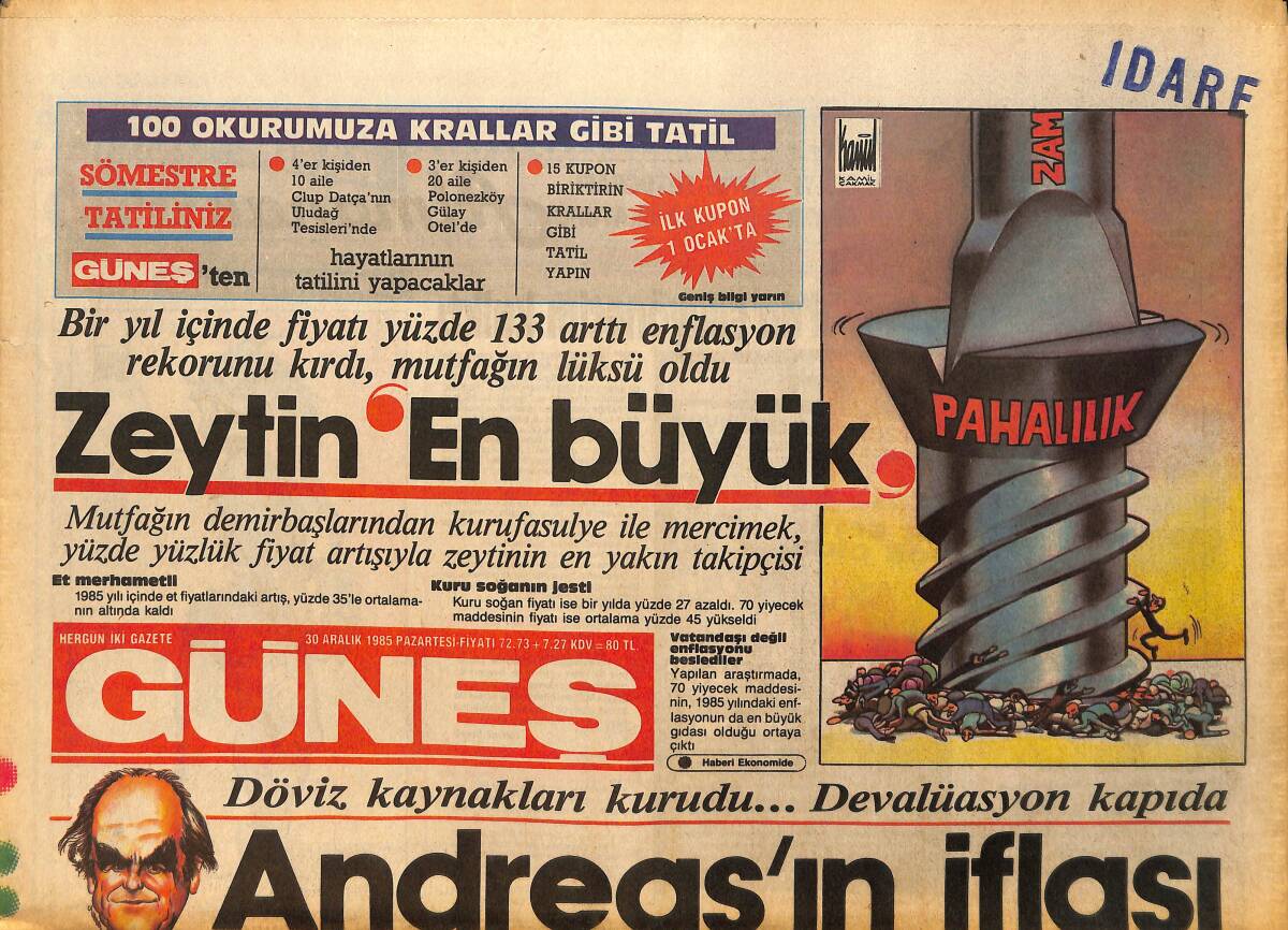 Güneş Gazetesi 30 Aralık 1985 - Çakıl Müzikhol Zeki Müren Afişi GZ157725 - 1