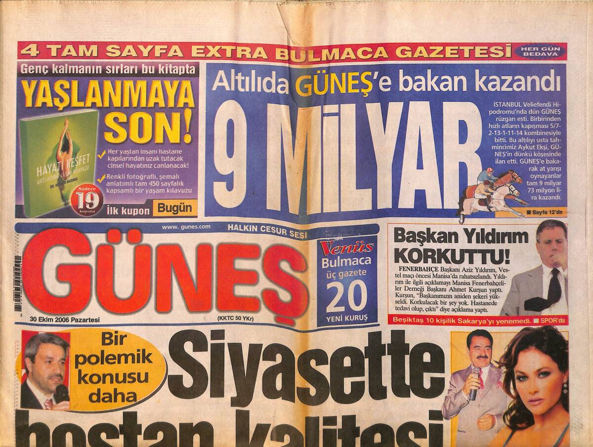 Güneş Gazetesi 30 Ekim 2006 - Sezen Aksu'yla Tarkan Düet Yapacak - Başkan Aziz Yıldırım Korkuttu ! GZ157837 - 1