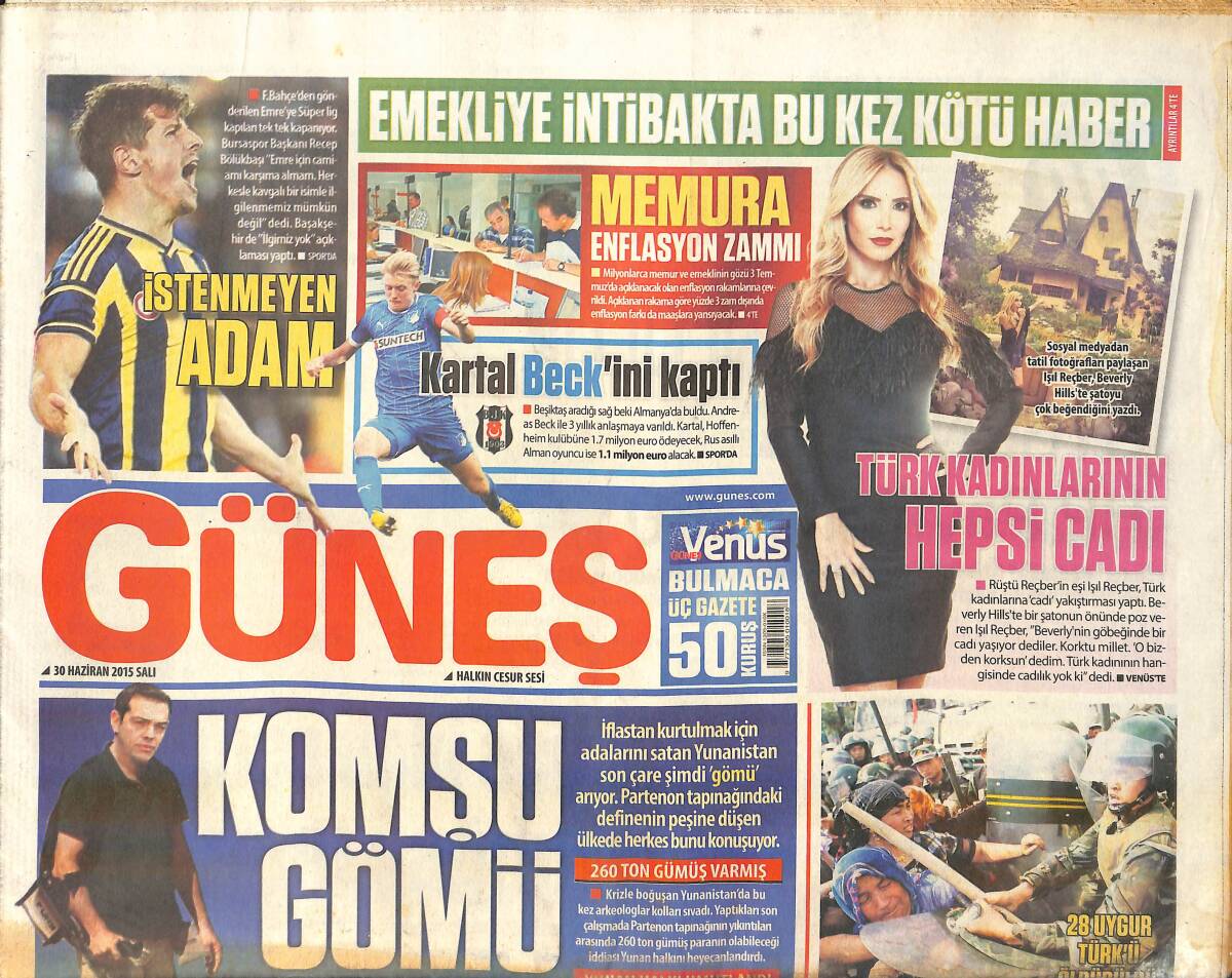 Güneş Gazetesi 30 Haziran 2015 - Oturumu Baykal Yönetecek - İstenmeyen Adam Emre Belözoğlu GZ159731 - 1