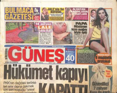Güneş Gazetesi 30 Mart 2013 - Cem Uzana Şok Ceza - Papa Müslüman Kızın Ayağını Böyle Öptü GZ124681 - 1