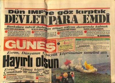 Güneş Gazetesi 30 Mayıs 1985 - Evren , Dünyanın 5. Büyük Köprüsünün Temelini Attı GZ60717 - 1