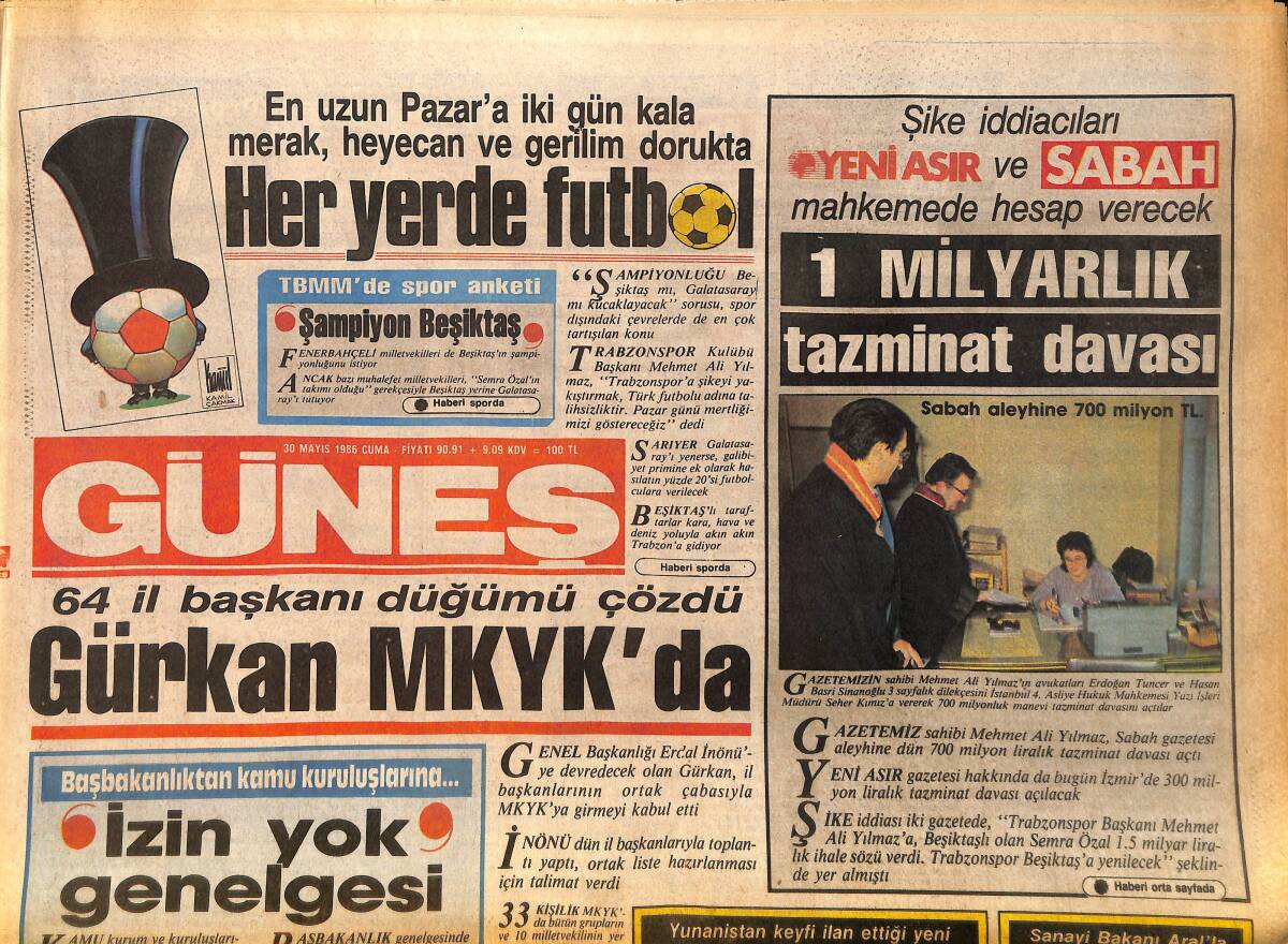 Güneş Gazetesi 30 Mayıs 1986 - Neşe Erberk Olimpik Havuz Açılışında - SHP'den DSP'ye 5 Transfer GZ158287 - 1