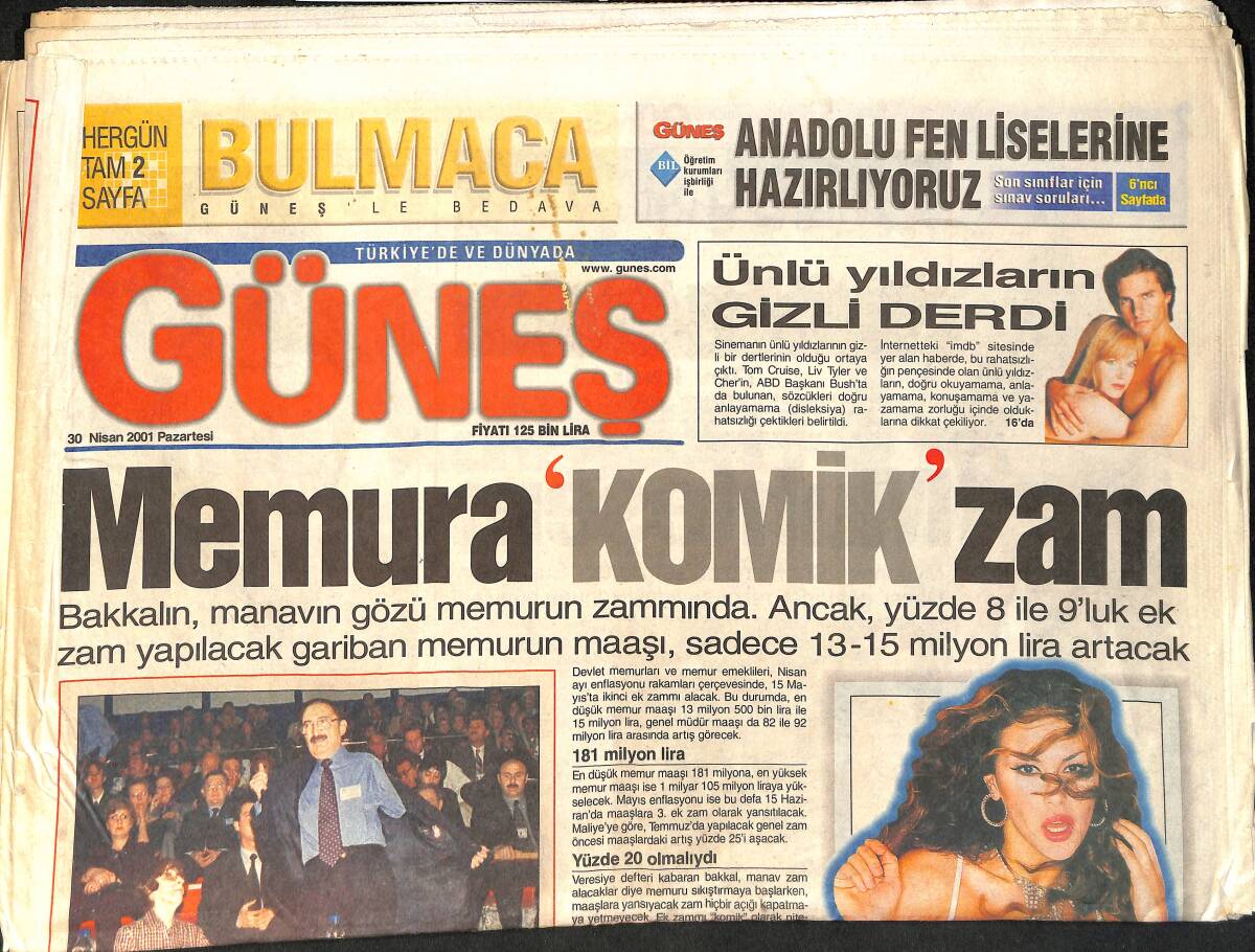 Güneş Gazetesi 30 Nisan 2001 - Türkan Şoray'ın Kızı Yağmur İstanbul Gecelerinde - Çıplaklar Kampına Destek GZ2405 - 1