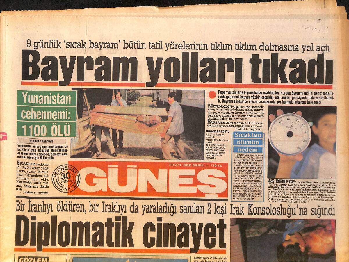 Güneş Gazetesi 30 Temmuz 1987 - İnter, Beşiktaş Seyircisinden Korkuyor - Seda Sayan, Perihan Süzen, Selami Şahin Gazino Afişi GZ158142 - 1