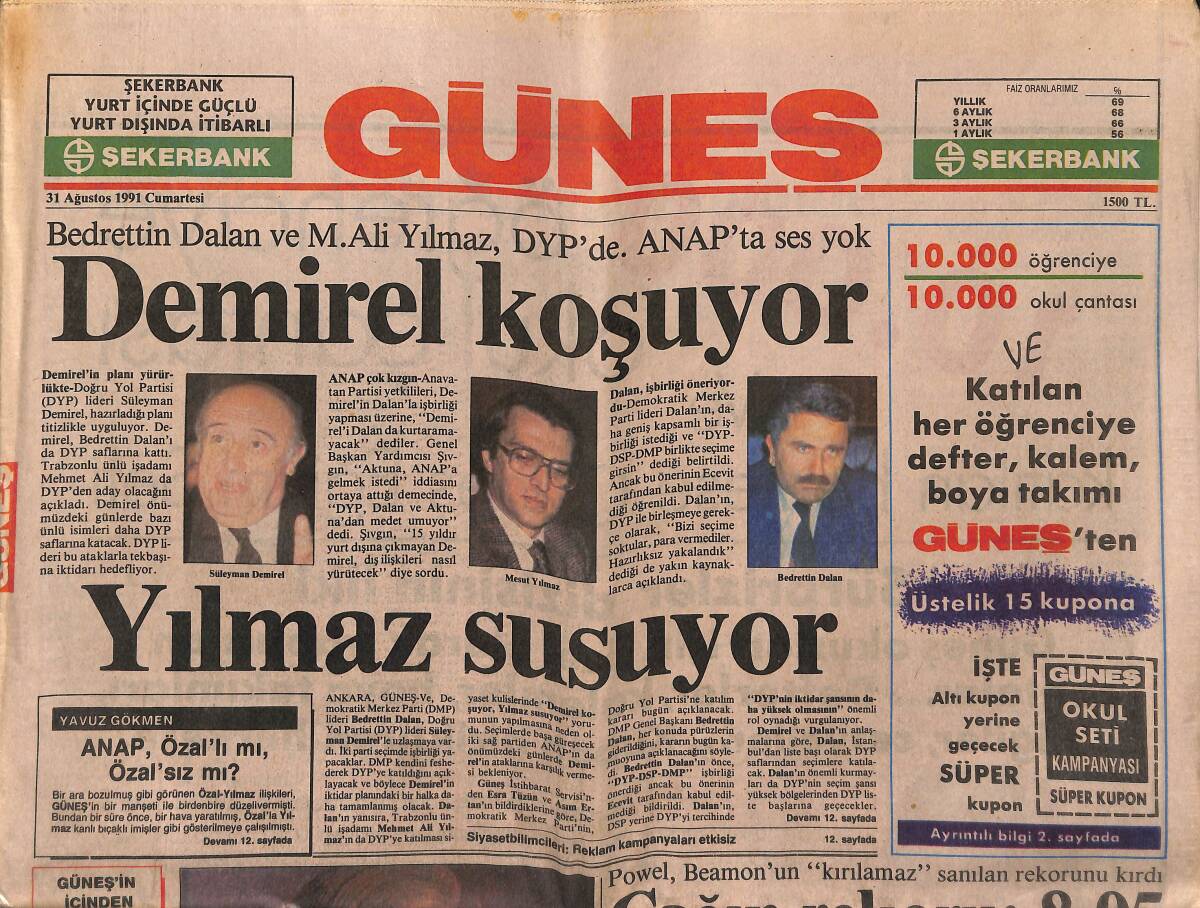 Güneş Gazetesi 31 Ağustos 1991 - Tiyatro Dünyasında Skandal - Azerbaycan da Bağımsızlığını İlan Etti GZ149219 - 1