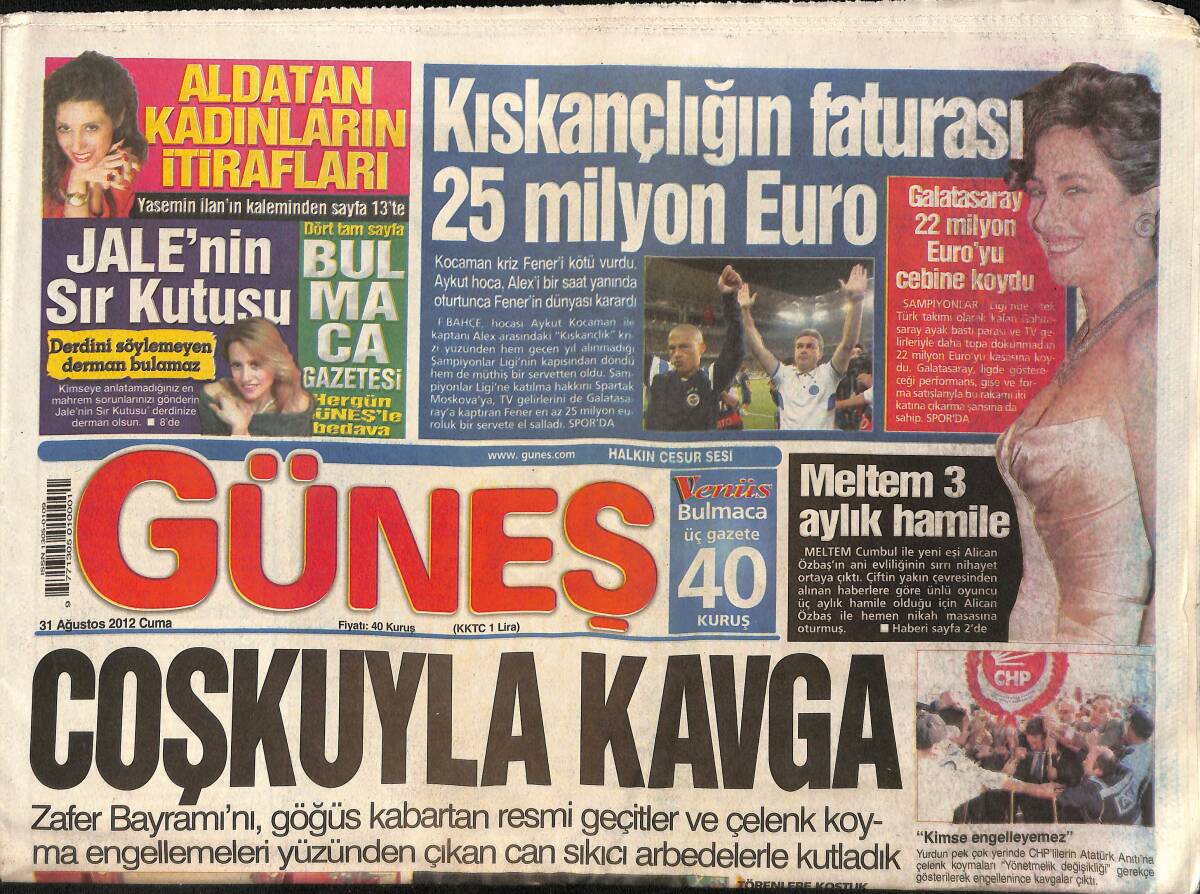 Güneş Gazetesi 31 Ağustos 2012 - Meltem Cumbul 3 Aylık Hamile - Türkiye'nin Sınırında Uçak Düşürüldü GZ158983 - 1
