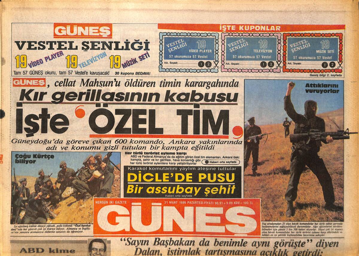 Güneş Gazetesi 31 Mart 1986 - Şampiyonluk Yolunda Olan Galatasaray Rakiplerini Affetmiyor - Maliye'den Sürpriz 