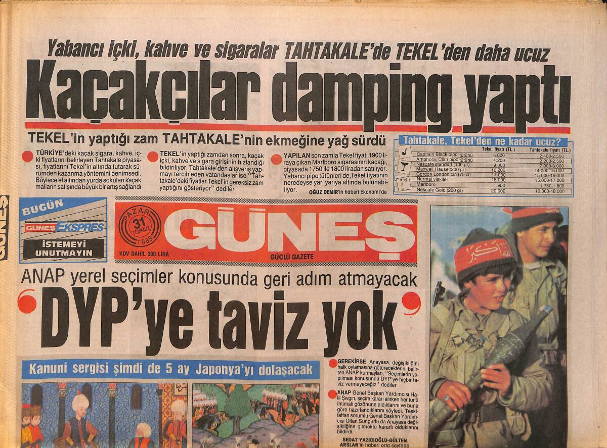 Güneş Gazetesi 31 Temmuz 1988 - Körfez Savaşı Barış Kokuyor - Kaçakçılar Damping Yaptı GZ157771 - 1