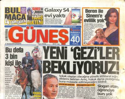 Güneş Gazetesi 31 Temmuz 2013 - Beren Saat İle Sinem Kobala Evlilik Yok GZ100085 - 1