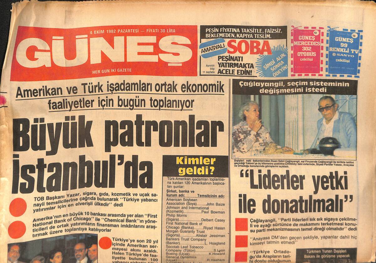 Güneş Gazetesi 4 Ekim 1982 - Milli Eğitim Bakanı Herkesi Eğitim Seferberliğine Çağırdı - Ilter Türkmen Yunan Dış İşleri Bakanı İle Görüştü GZ132361 - 1