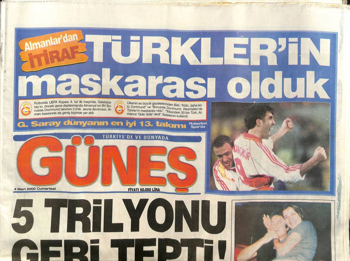 Güneş Gazetesi 4 Mart 2000 - Serdar Ortaç'ın Kaçamağı - Asena Ve İbo Arasına Kara Kedi Girdi GZ157439 - 1