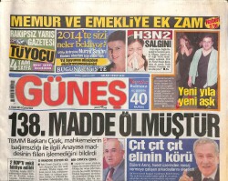 Güneş Gazetesi 4 Ocak 2014 - Baykal Krizden Siyasetle Çıkılır - Eser Yenenler Yeni Yıla Aşkla Girdi GZ100639 - 1