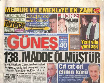 Güneş Gazetesi 4 Ocak 2014 - Baykal Krizden Siyasetle Çıkılır - Eser Yenenler Yeni Yıla Aşkla Girdi GZ100639 - 1