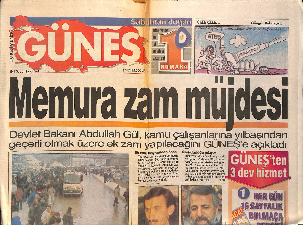 Güneş Gazetesi 4 Şubat 1997 - Baykal'ın Kar Keyfi - Memura Zam Müjdesi GZ155454 - 1