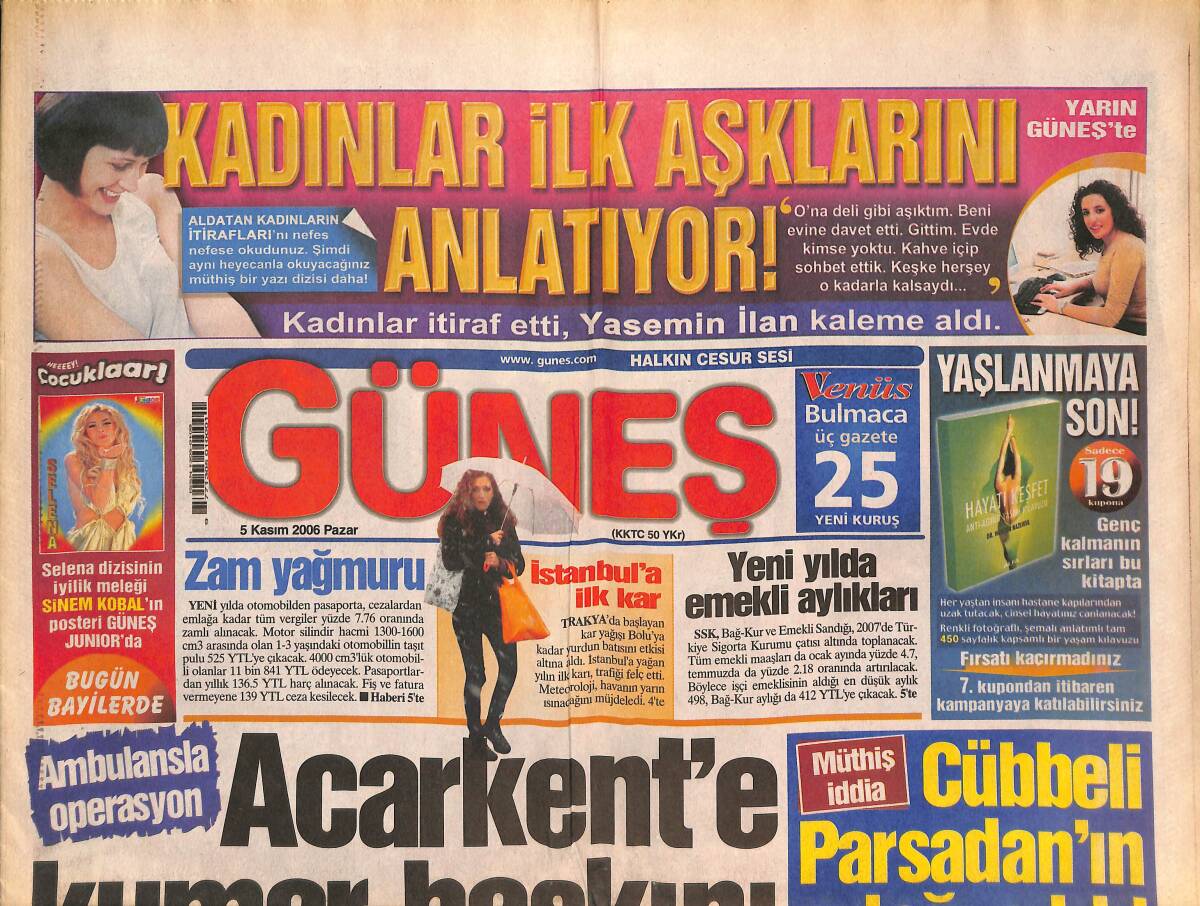 Güneş Gazetesi 5 Kasım 2006 - Cübbeli Parsadan'ın Ortağı Çıktı - Kırmızılı Lopez Büyüledi - Acarkent'e Kumar Baskını GZ136761 - 1