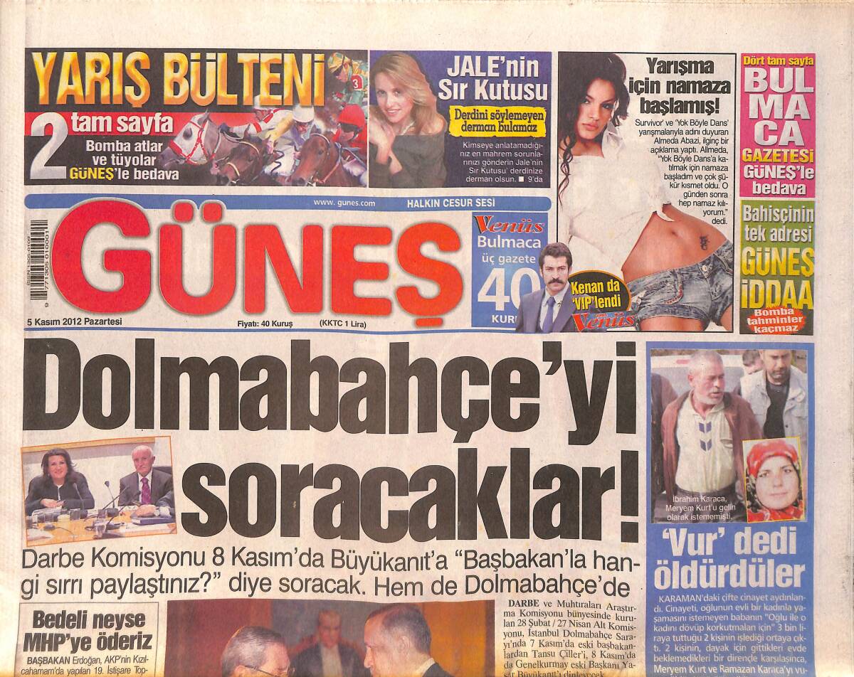 Güneş Gazetesi 5 Kasım 2012 - Almeda Abazi Yarışmaya Katılabilmek İçin Namaza Başladı - BDP Yüzünden Mahalli Gazlandı GZ158437 - 1