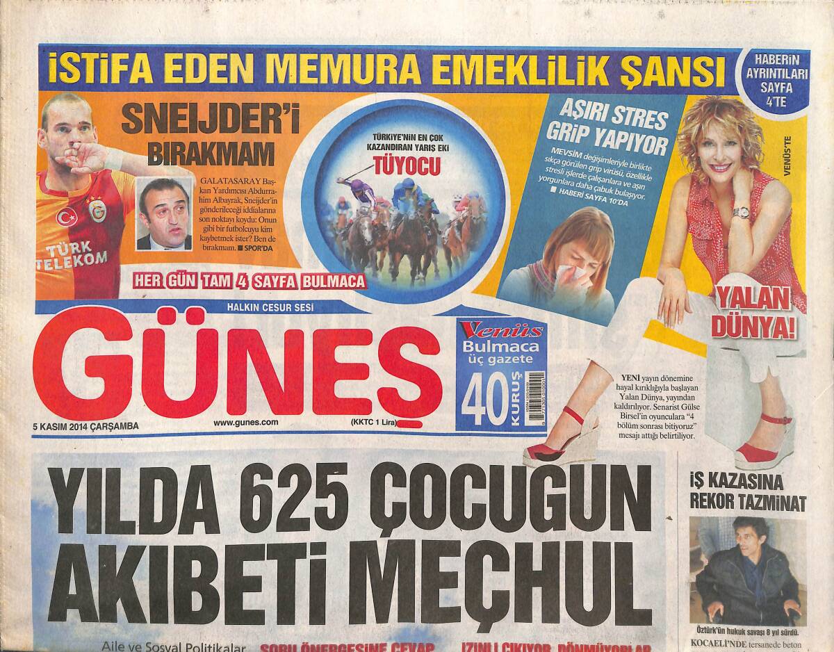 Güneş Gazetesi 5 Kasım 2014 - İstifa Eden Memura Emeklilik Şansı - Abdurrahim Albayrak: SNEIJDER'İ Bırakmam GZ135627 - 1