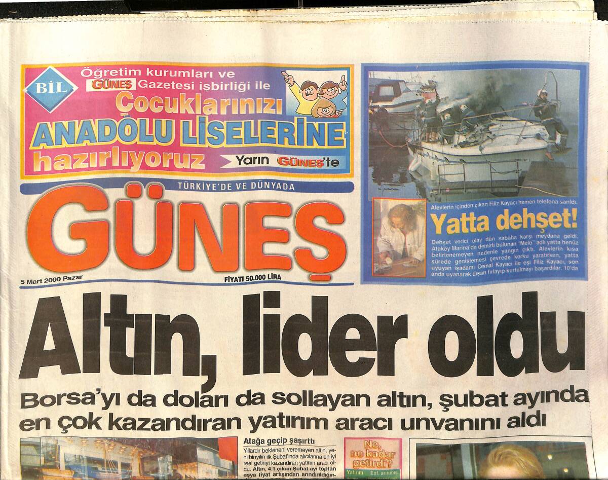 Güneş Gazetesi 5 Mart 2000 - Seren Serengil'in Korkusu - Bülent Ersoy - 25'ten Büyük Koca İstemem GZ157475 - 1