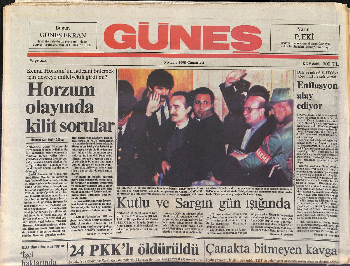Güneş Gazetesi 5 Mayıs 1990 - Feyyaz: Önce Kartal, Sonra 1,5 Milyar - Perihan Savaş: Çırılçıplak Da Soyunurum GZ2989 - 1