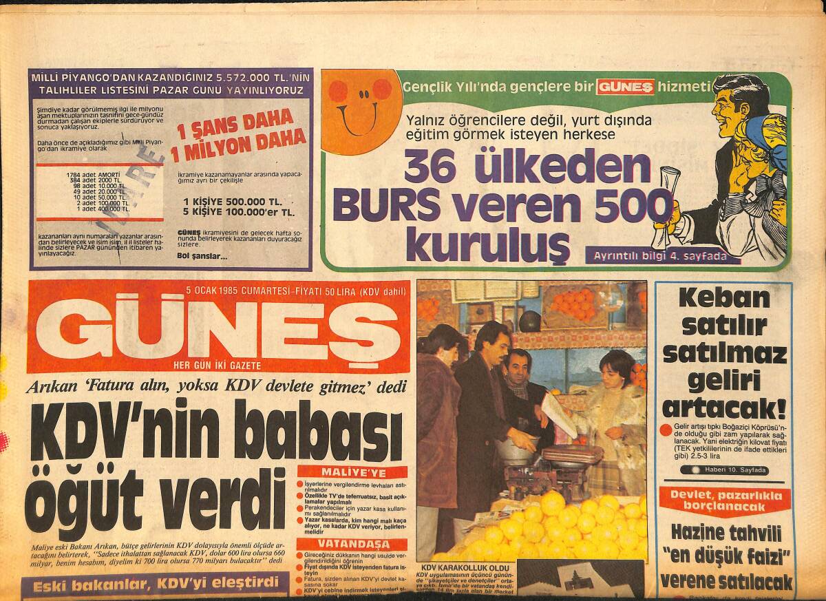 Güneş Gazetesi 5 Ocak 1985 - Keban Satılır Satılmaz Geliri Artacak GZ157804 - 1