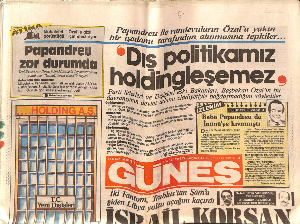 Güneş Gazetesi 5 Şubat 1986 - Sibel Can Boks Dersleri Başladı - Nükleer Santral Askıda GZ151520 - 1