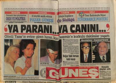 Güneş Gazetesi 5 Temmuz 1987 - Gönül Yazarın Evine Giren Hırsız , Kızı Yasemine Korkulu Dakikalar Yaşattı GZ62682 - 1