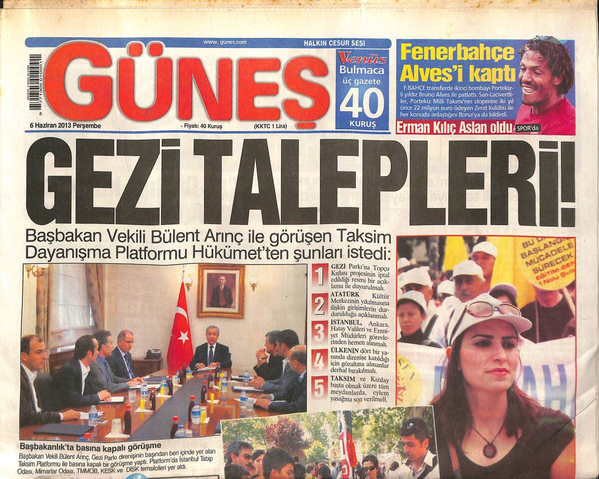 Güneş Gazetesi 6 Haziran 2013 - Beren Saat'e Baltalı Saldırı! - Fenerbahçe Bruno Alves'i Kaptı! GZ136985 - 1