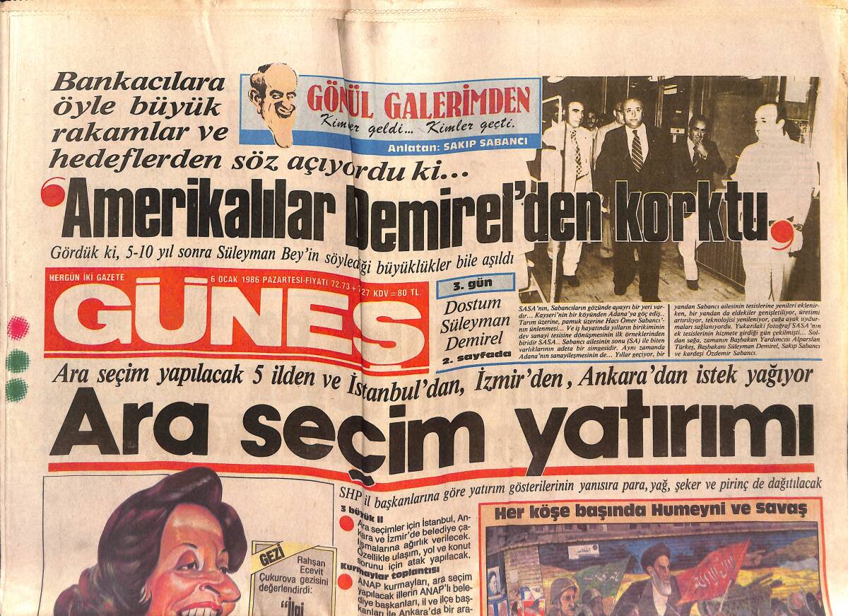 Güneş Gazetesi 6 Ocak 1986 - Amerikalılar Demirel'den Korktu - Petrol İçin İran'la Anlaşma - Çıplak Protesto GZ151538 - 1