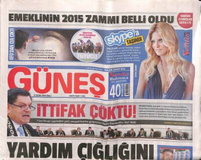 Güneş Gazetesi 6 Ocak 2015 - Deniz Sekinin Yapımcısı Bülent Seyhandan Çarpıcı Açıklama GZ106371 - 1