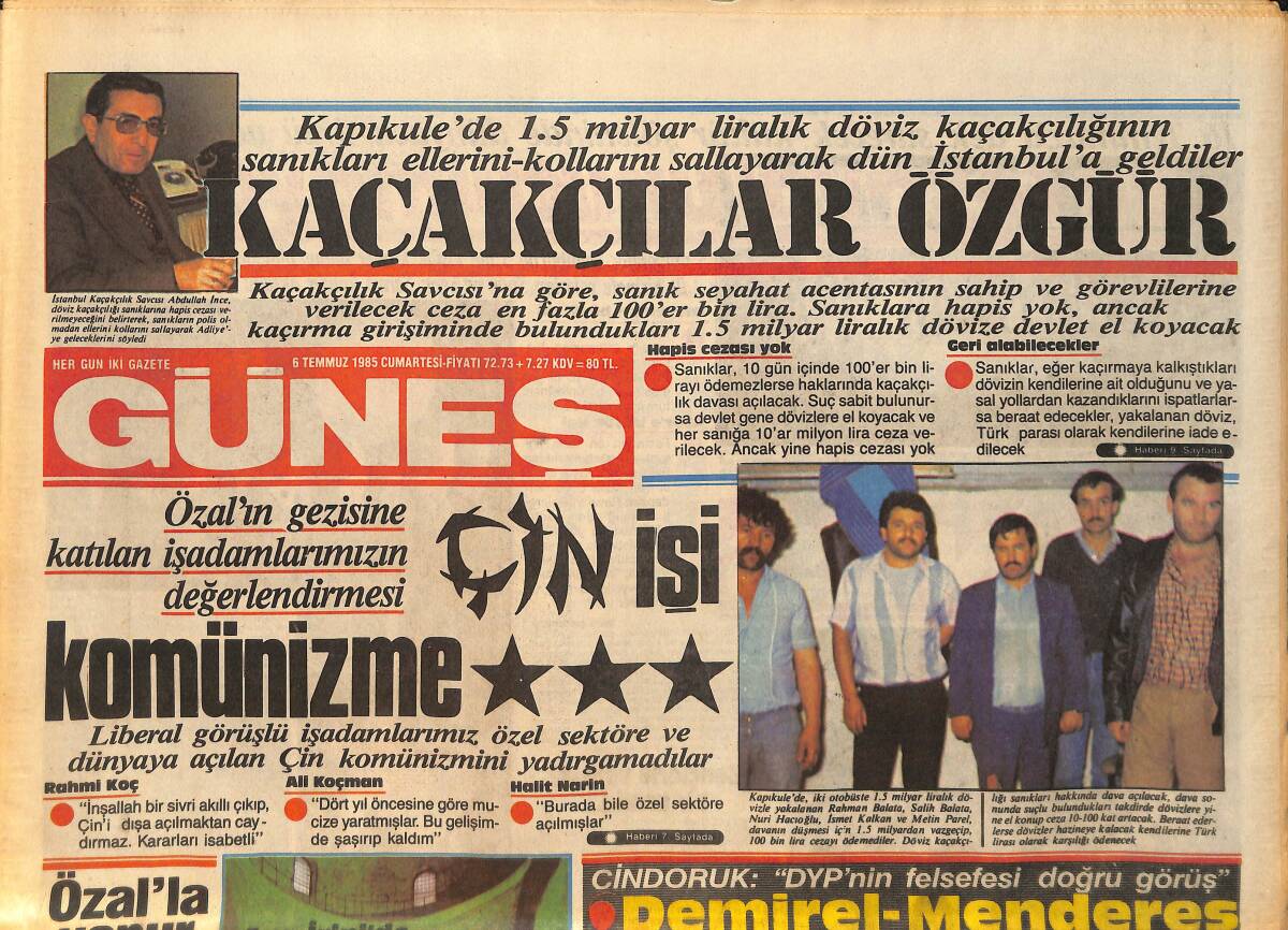 Güneş Gazetesi 6 Temmuz 1985 - Türk Tuborg 16 Yaşında - Mustafa Çınar Arkadaşından Aldığı Ödünç Otobüsle İki Çocuğu Çiğnedi GZ158192 - 1