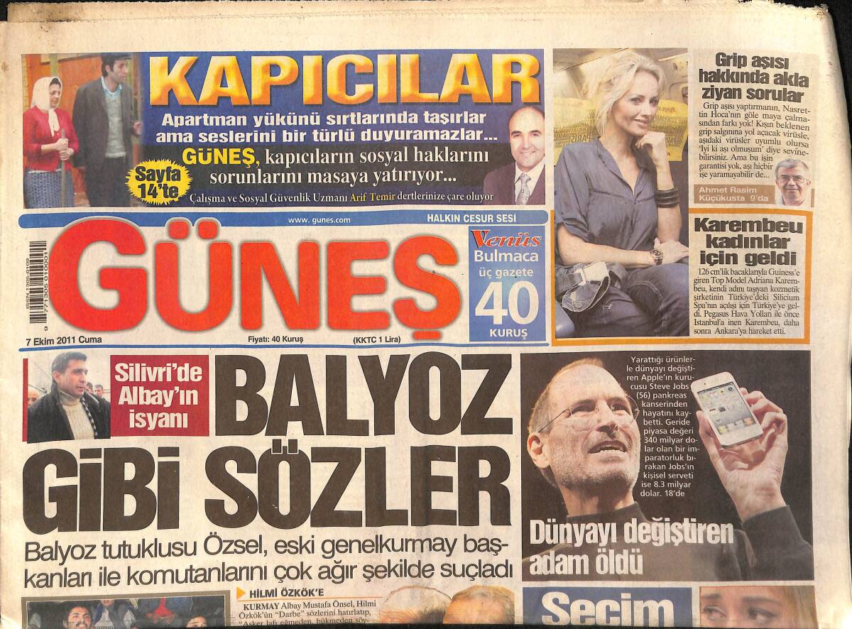 Güneş Gazetesi 7 Ekim 2011 - Milli Futbolcu Arda Turan İfade Verdi - Kenan Doğulu'na Bir Darbede Nihat'tan GZ158982 - 1