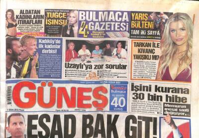 Güneş Gazetesi 7 Ekim 2012 - Esad Bak Git!, Erdoğan Dershaneler Bu Yıl Son GZ107095 - 1