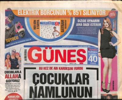 Güneş Gazetesi 7 Ekim 2014 - Başbakan Davutoğlu Hedef Esad Olursa Asker Göndeririz GZ100175 - 1
