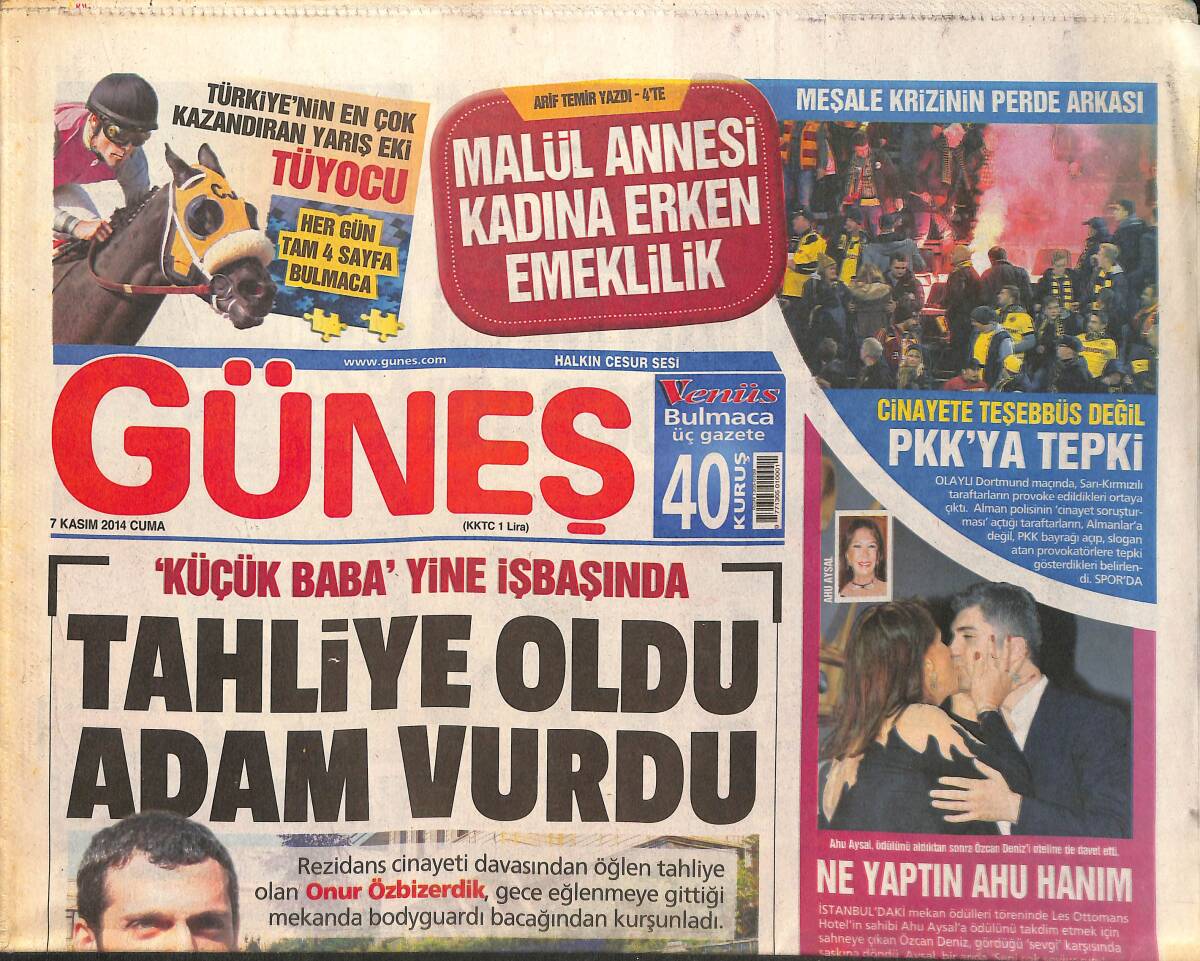 Güneş Gazetesi 7 Kasım 2014 - Özcan Deniz: Ne Yaptın Ahu Hanım! - Cumhurbaşkanı Erdoğan Elleriyle Askerlere Aşure Dağıttı! GZ136863 - 1