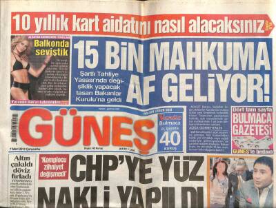 Güneş Gazetesi 7 Mart 2012 - CHPye Yüz Nakli Yapıldı GZ107489 - 1