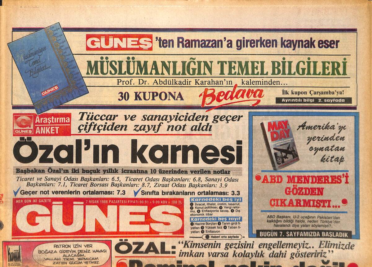 Güneş Gazetesi 7 Nisan 1986 - Galatasaray Futbola Darıldı Hakeme Sarıldı - Nükhet Duru, Erol Evgin Gazino Afişi GZ158212 - 1