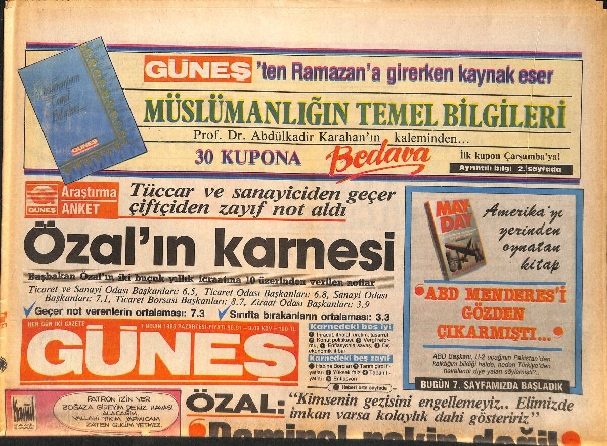 Güneş Gazetesi 7 Nisan 1986 - Galatasaray Futbola Darıldı Hakeme Sarıldı - Nükhet Duru, Erol Evgin Gazino Afişi GZ158213 - 1