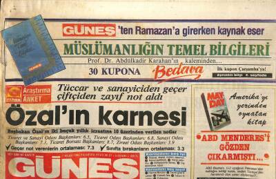 Güneş Gazetesi 7 Nisan 1986 - Özalın Karnesi Tüccar Ve Sanayiciden Geçer Çiftçiden Geçer Not Aldı GZ95003 - 1